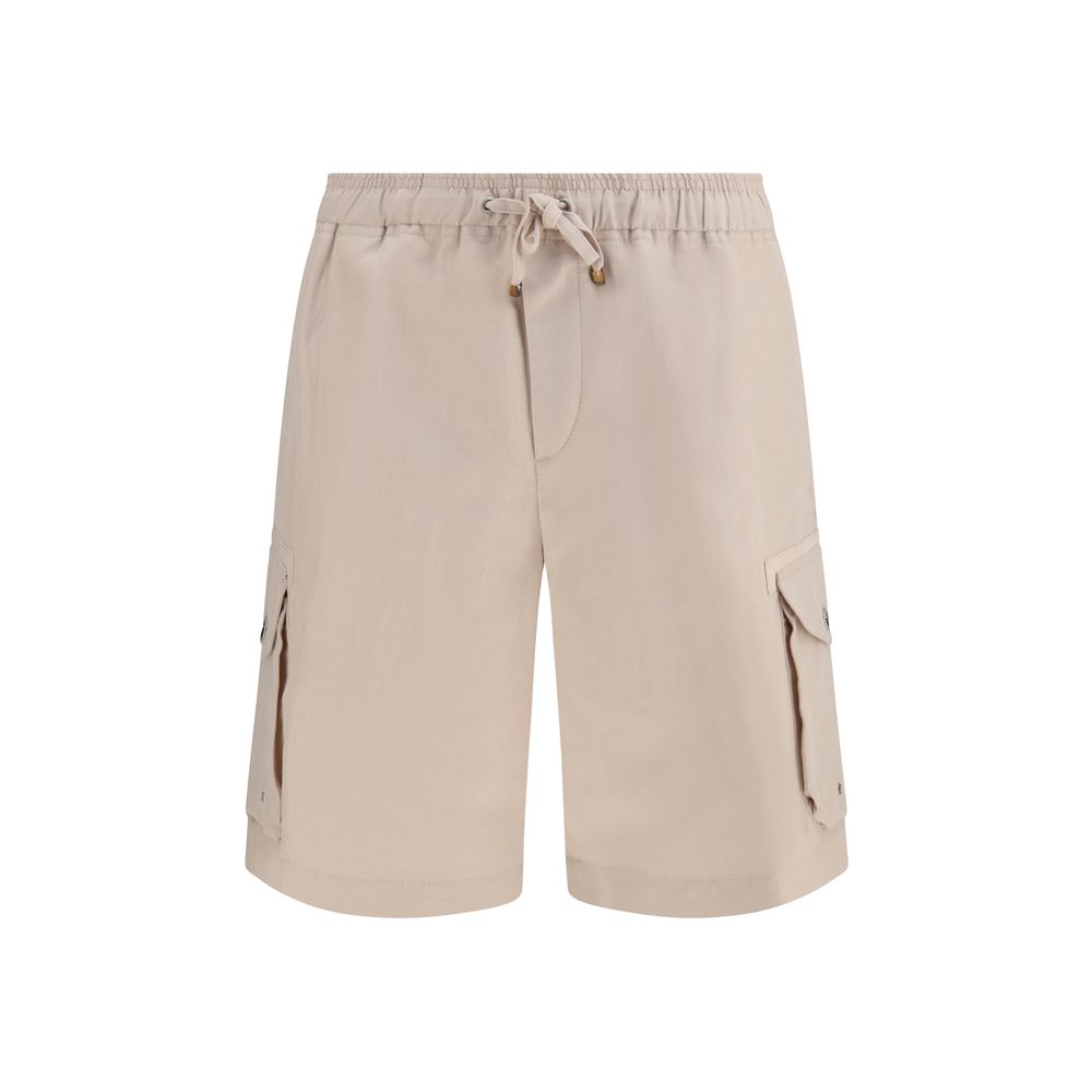 Bermuda Shorts by Brunello Cucinelli for men in linen & cotton beige features an tailored silhouette, showcasing a tailored regular-fit with a short and for a sophisticated look.