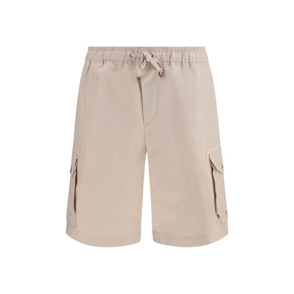 Bermuda Shorts by Brunello Cucinelli for men in linen & cotton beige features an tailored silhouette, showcasing a tailored regular-fit with a short and for a sophisticated look.