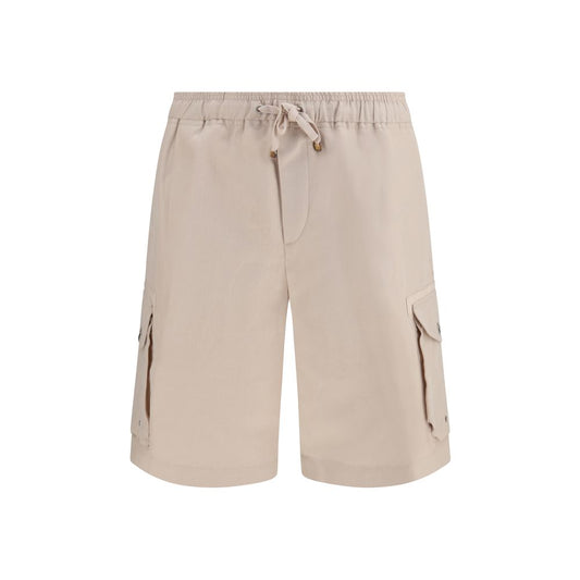 Bermuda Shorts by Brunello Cucinelli for men in linen & cotton beige features an tailored silhouette, showcasing a tailored regular-fit with a short and for a sophisticated look.