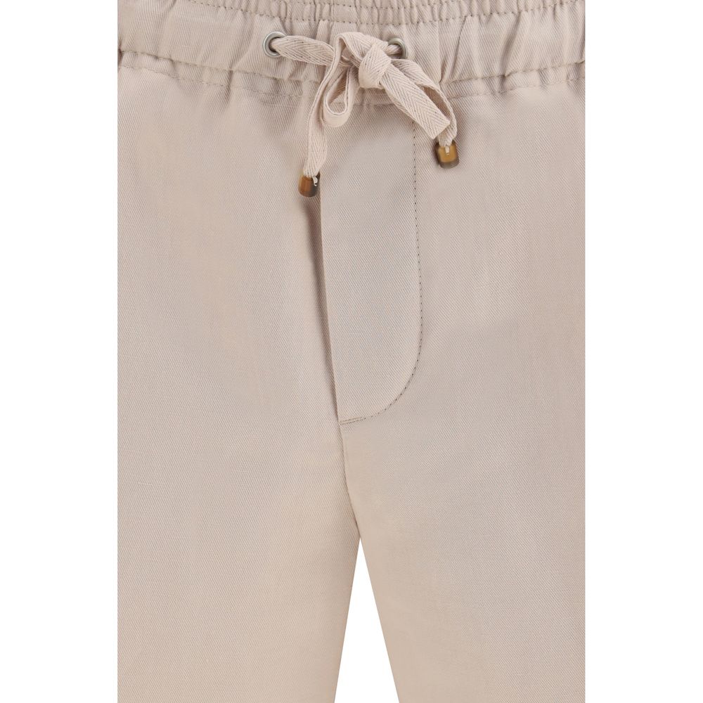 Bermuda Shorts by Brunello Cucinelli for men in linen & cotton beige features a sartorial silhouette, showcasing a sartorial regular-fit and short with a sophisticated for a sartorial look.