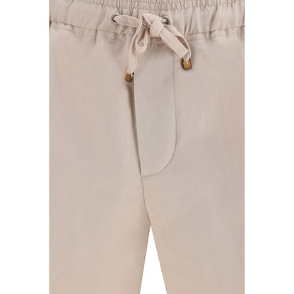 Bermuda Shorts by Brunello Cucinelli for men in linen & cotton beige features a sartorial silhouette, showcasing a sartorial regular-fit and short with a sophisticated for a sartorial look.