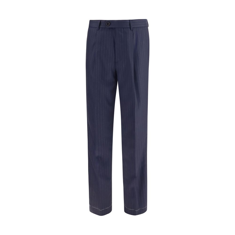 Trousers by Brunello Cucinelli for men in virgin wool blue, natural, patterned & pinstripe features a tailored silhouette with a tailored regular-fit, defined by its long and a sophisticated .