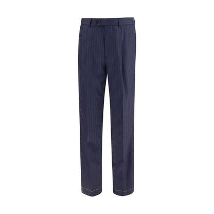 Trousers by Brunello Cucinelli for men in virgin wool blue, natural, patterned & pinstripe features a tailored silhouette with a tailored regular-fit, defined by its long and a sophisticated .