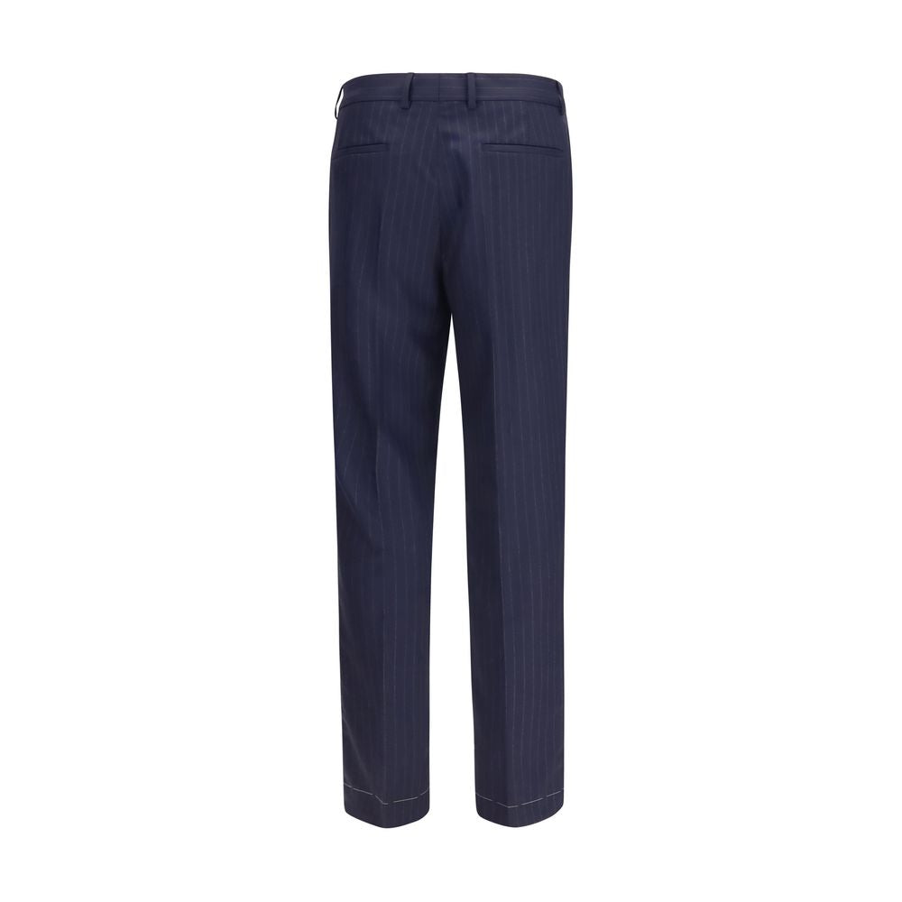 Trousers by Brunello Cucinelli for men in virgin wool blue, natural, patterned & pinstripe presents a smart silhouette, meticulously detailed with a smart regular-fit, a smart long, and a smart .