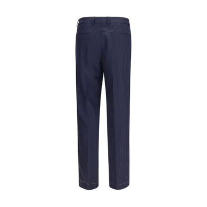 Trousers by Brunello Cucinelli for men in virgin wool blue, natural, patterned & pinstripe presents a smart silhouette, meticulously detailed with a smart regular-fit, a smart long, and a smart .