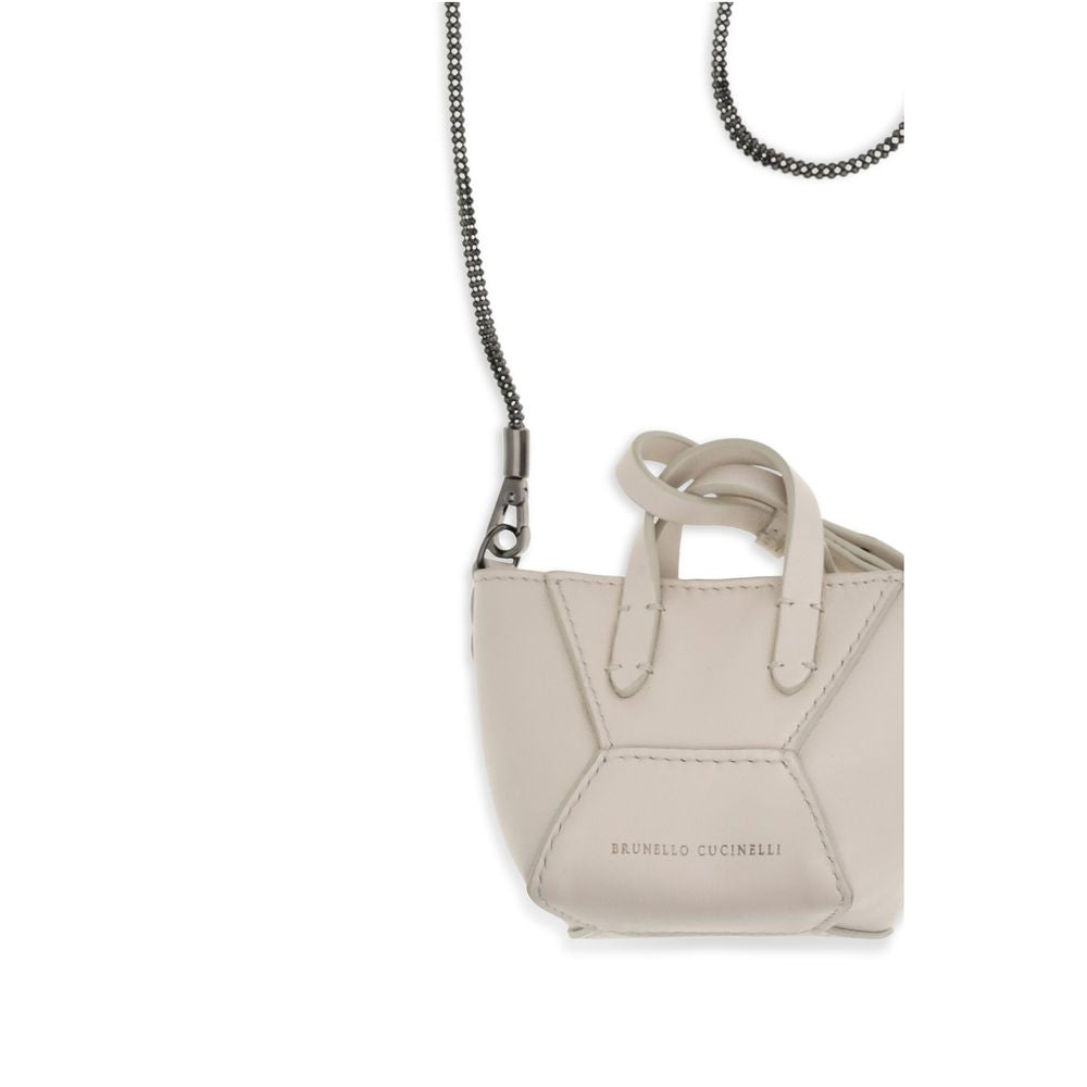 Mini Shoulder Bag by Brunello Cucinelli for women in bos taurus calf leather beige showcases a enviable silhouette, artfully detailed with a secure magnetic, organized cardholder, and versatile shoulder-strap & handle for a enviable look.