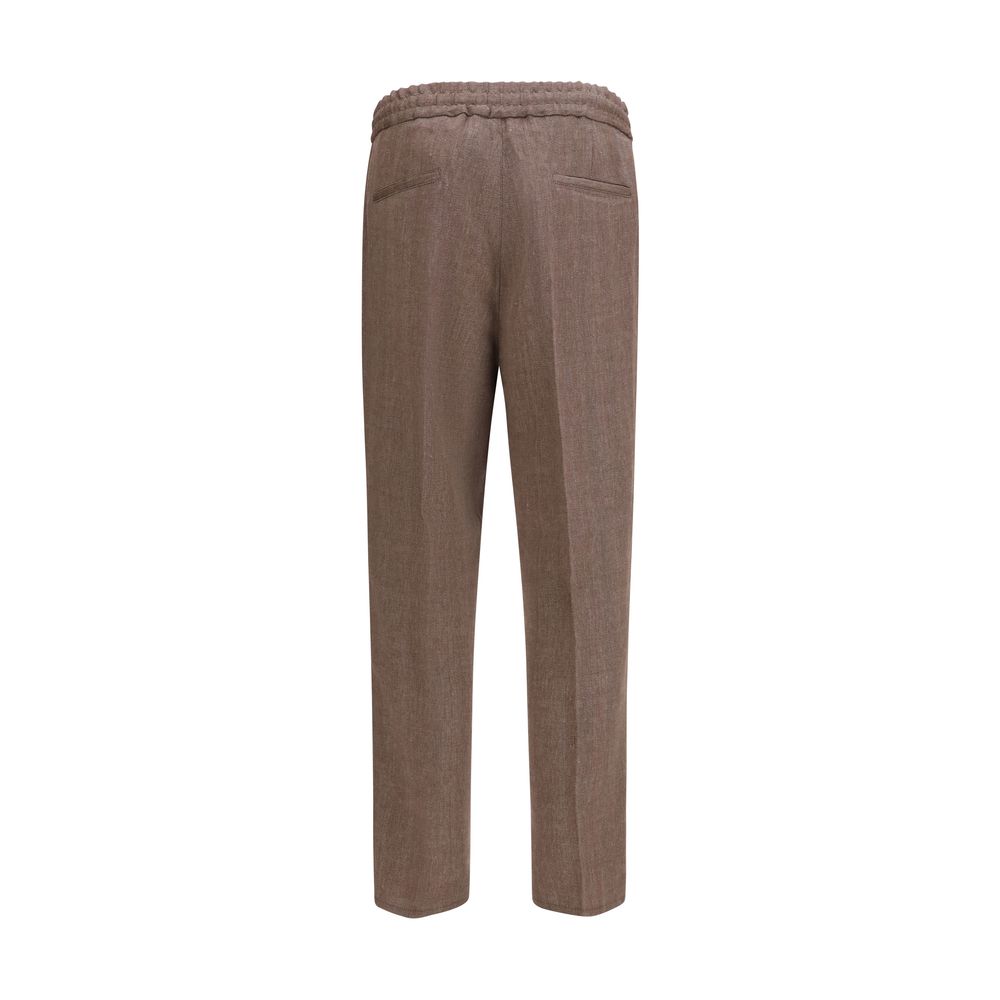 Casual Pants by Brunello Cucinelli for men in merino wool linen & cotton brown, gray, patterned & herringbone features an sartorial regular-fit and long with a cut for a sartorial finish.