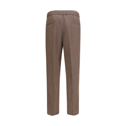 Casual Pants by Brunello Cucinelli for men in merino wool linen & cotton brown, gray, patterned & herringbone features an sartorial regular-fit and long with a cut for a sartorial finish.