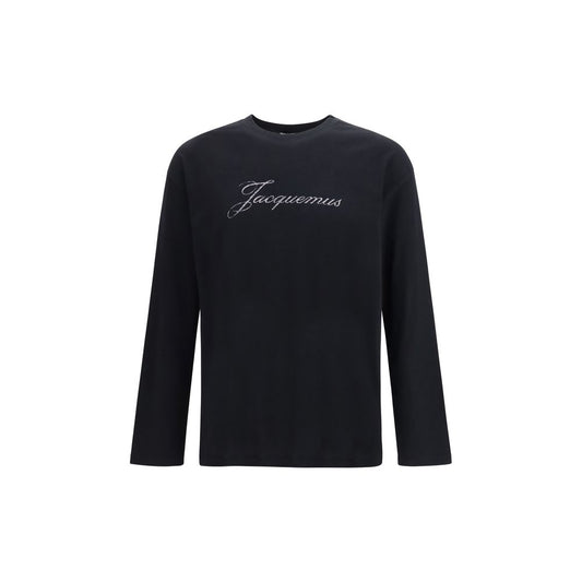 Activewear T-Shirt by Jacquemus for men in cotton & hemp black features a dynamic silhouette with long-sleeve and crew neckline enhanced by functional .