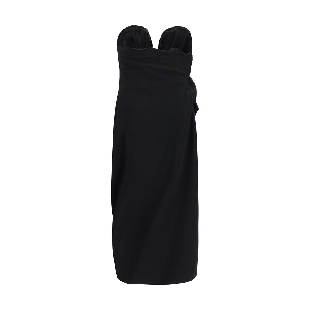 Dress by Magda Butrym for women in polyamide & wool black & floral features an sultry silhouette defined by a strapless neckline and , falling to an sultry midi knee for a sultry look.