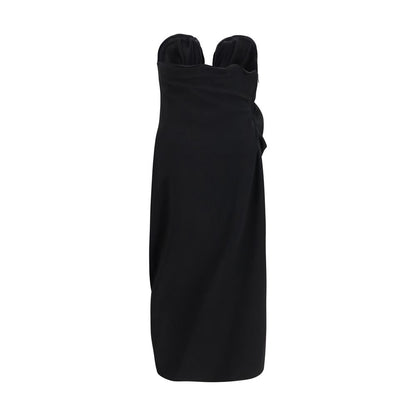 Dress by Magda Butrym for women in polyamide & wool black & floral features an sultry silhouette defined by a strapless neckline and , falling to an sultry midi knee for a sultry look.