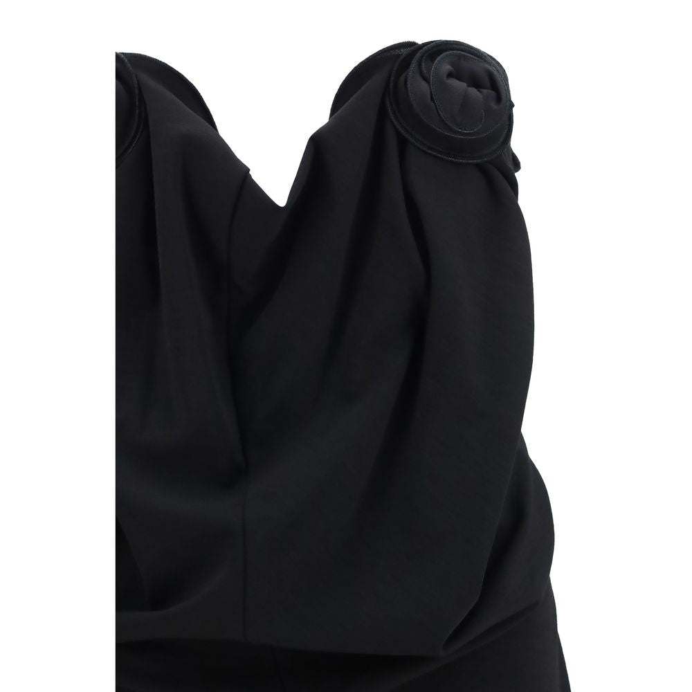 Dress by Magda Butrym for women in polyamide & wool black & floral features an eye catching silhouette with a sophisticated , elegant , and a refined midi knee for a eye catching aesthetic.