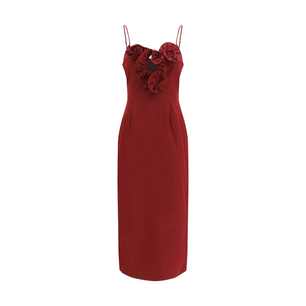 Dress by Magda Butrym for women in cotton & silk bordeaux & floral features an magnificent silhouette, artfully detailed with a magnificent and sleeveless that flows into an magnificent midi.