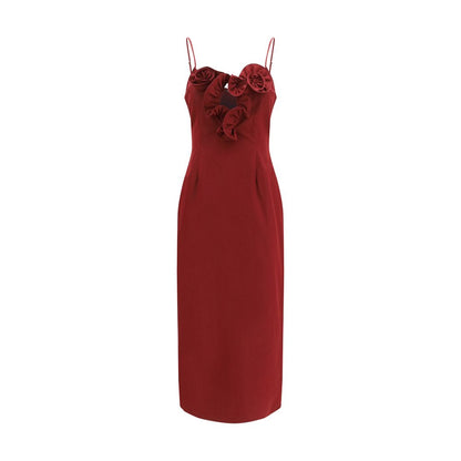 Dress by Magda Butrym for women in cotton & silk bordeaux & floral features an magnificent silhouette, artfully detailed with a magnificent and sleeveless that flows into an magnificent midi.