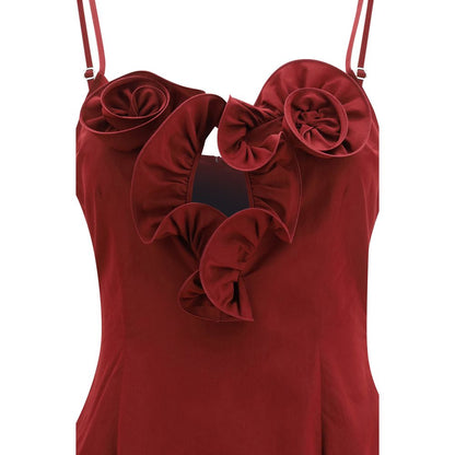 Dress by Magda Butrym for women in cotton & silk bordeaux & floral showcases a striking silhouette, elegantly detailed with a , refined , and a striking midi for a striking finish.