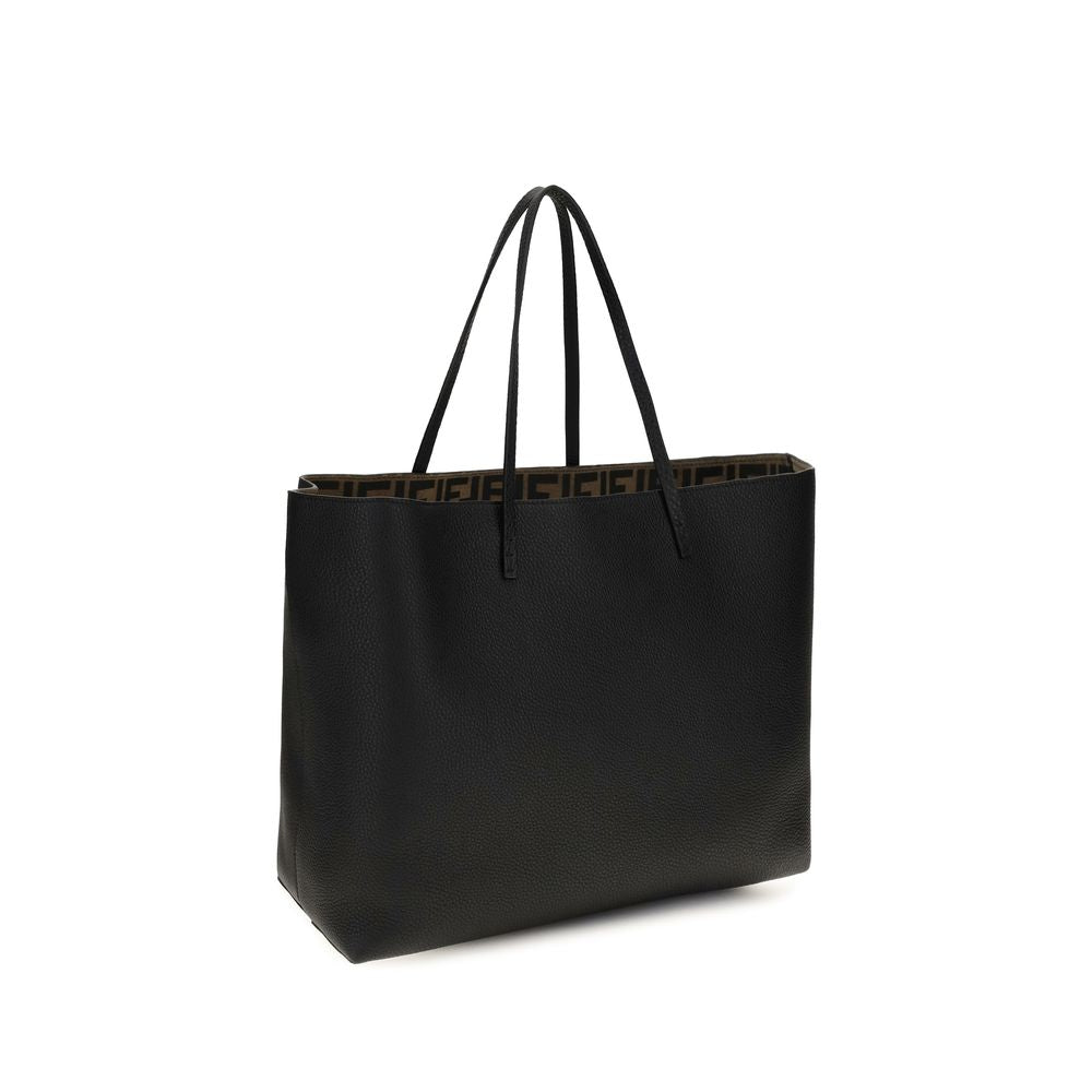 Tote Shoulder Bag by Fendi for women in bos taurus calfskin leather black & natural features an effortlessly chic silhouette with a secure zipper, ample , and versatile shoulder-strap & handle for effortlessly chic everyday luxury.