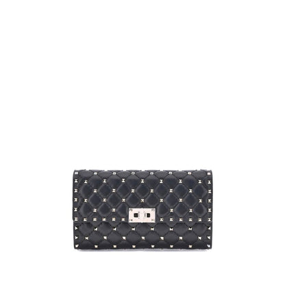 Quilted Shoulder Bag by Valentino Garavani for women in bos taurus nappa leather black, patterned & signature presents a versatile silhouette, showcasing a secure and versatile cardholder with versatile shoulder-strap for a sophisticated look.