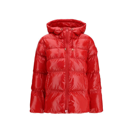 Hooded Puffer Jacket by PINKO for women in polyamide & polyester multicolor features a dramatic silhouette, showcasing a sophisticated hooded neckline and distinctive pockets, hooded & insulated for a dramatic aesthetic.