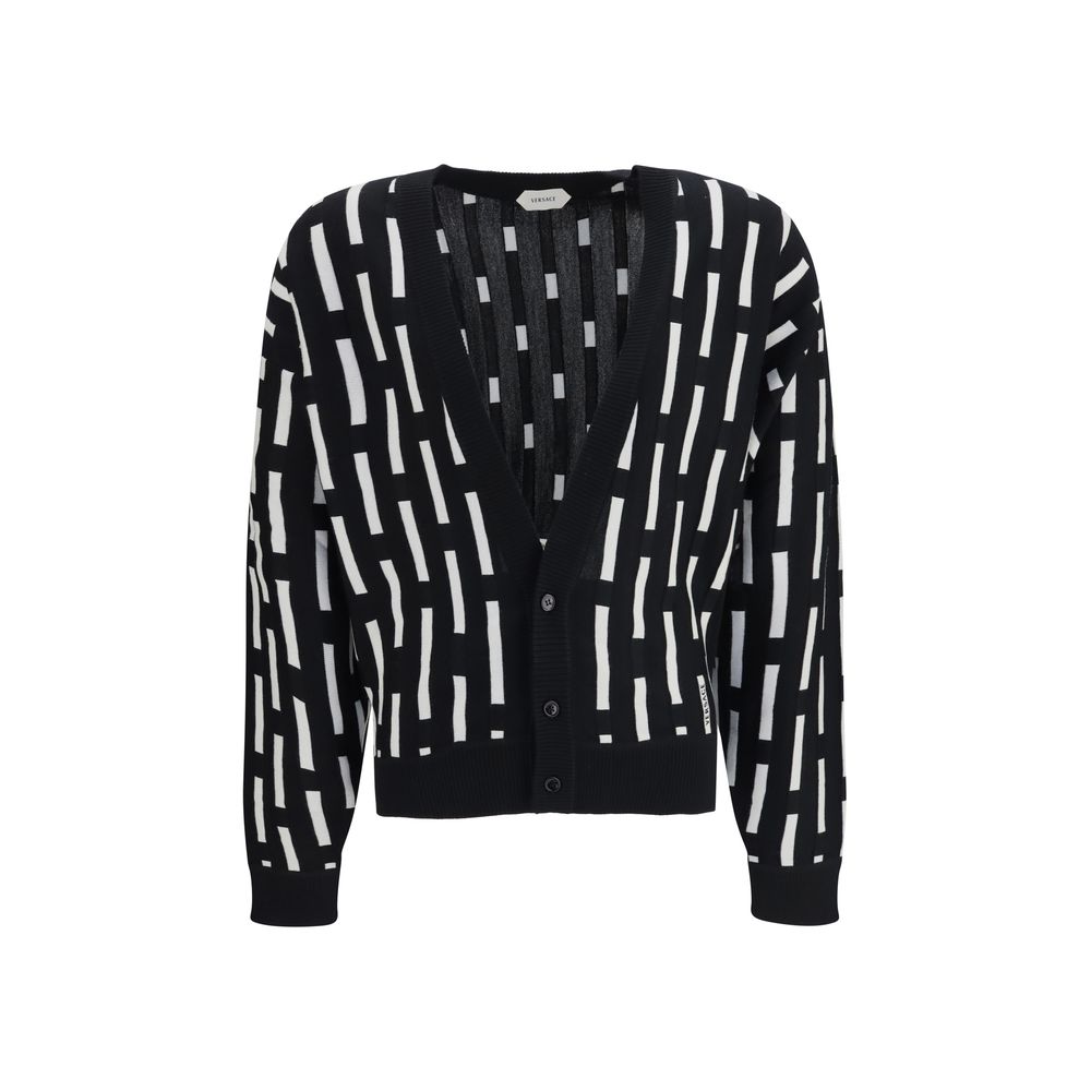 Cardigan by Versace for men in wool multicolor features a nuanced silhouette with a refined and nuanced detailing for a sophisticated look.