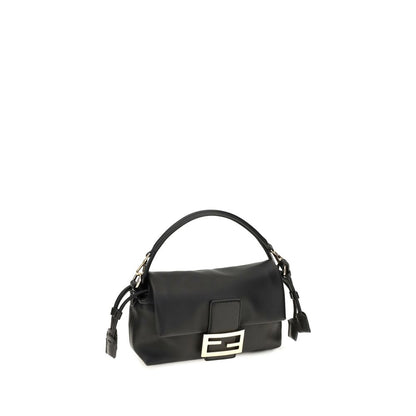 Shoulder Drawstring Baguette Bag by Fendi for women in nappa leather black & gold features an effortlessly chic silhouette with a secure flap, drawstring, magnetic & button, ample , and versatile shoulder-strap & handle for effortlessly chic everyday luxury.