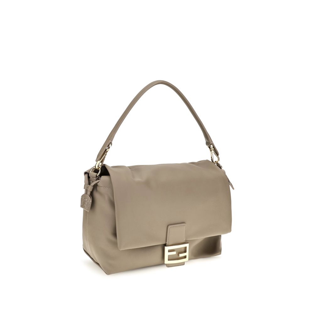Shoulder Drawstring Baguette Bag by Fendi for women in bos taurus calf nappa leather beige features a effortless sophistication silhouette, secured by a flap, drawstring, magnetic & button with ample and versatile shoulder-strap & handle for a effortless sophistication finish.