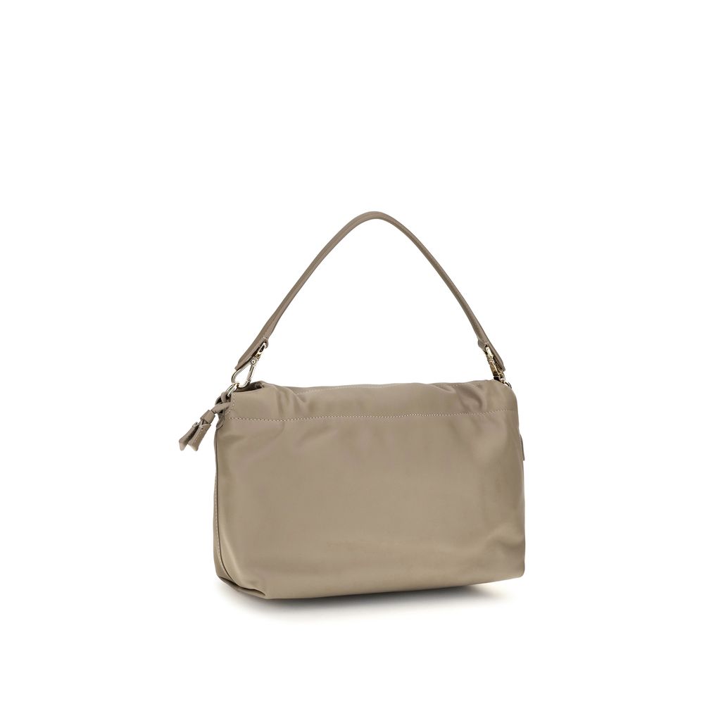 Shoulder Drawstring Baguette Bag by Fendi for women in bos taurus calf nappa leather beige presents a versatile silhouette, showcasing a secure flap, drawstring, magnetic & button and versatile with versatile shoulder-strap & handle for a sophisticated look.