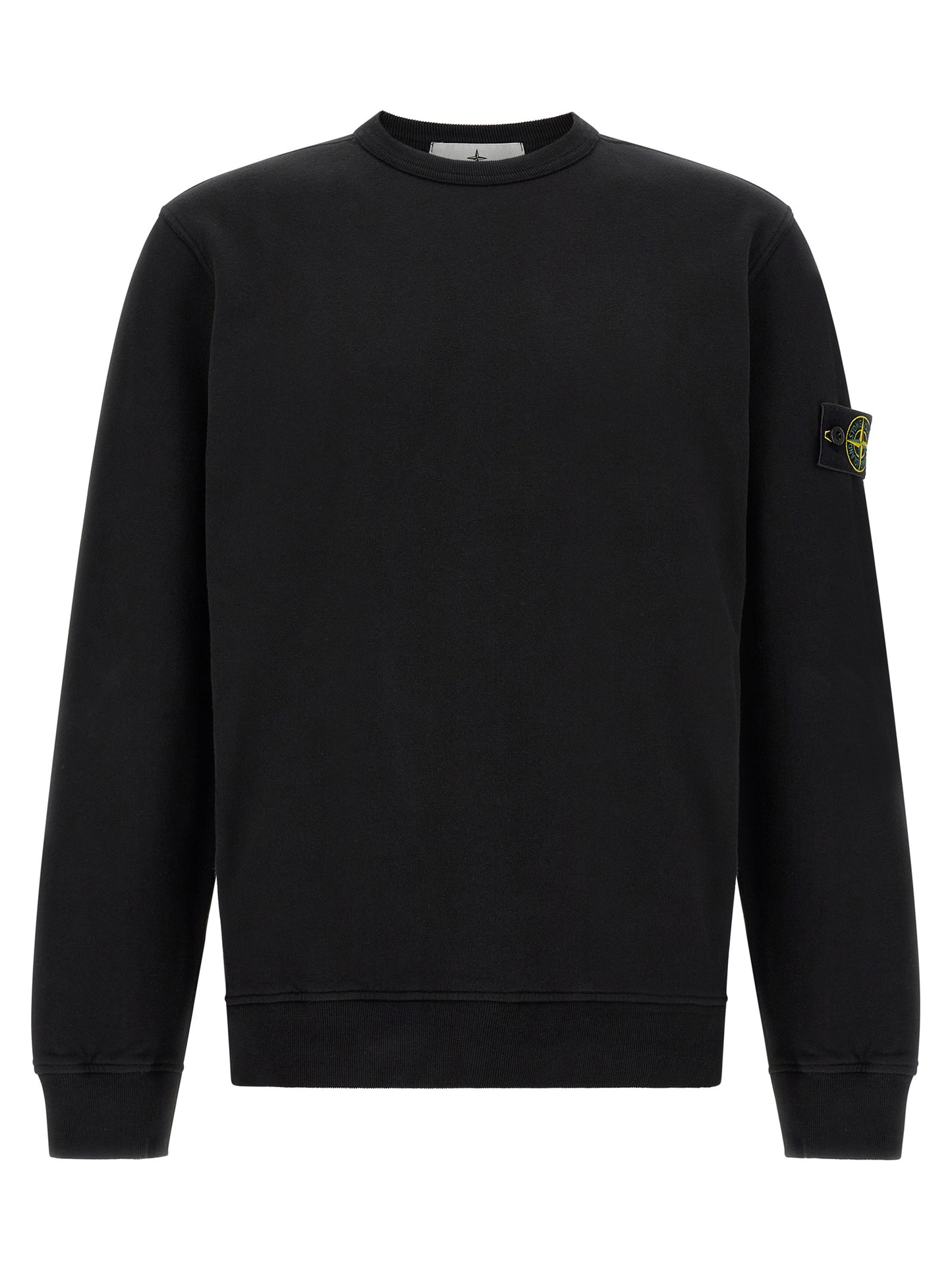 Sweatshirt by Stone Island for men in stretch cotton black presents a smart casual silhouette, featuring a smart casual crew neckline and for a sophisticated look.