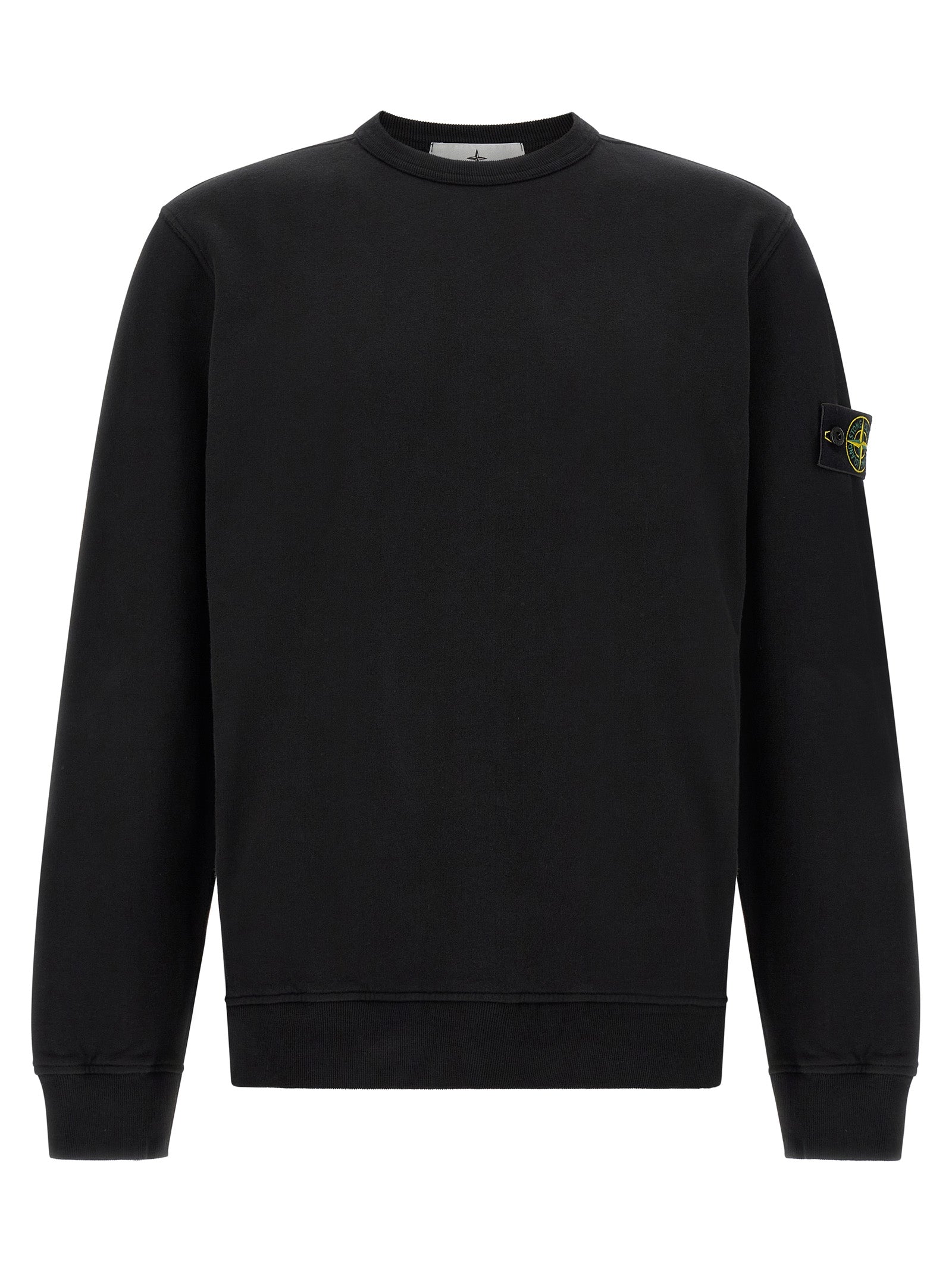 Sweatshirt by Stone Island for men in stretch cotton black presents a smart casual silhouette, featuring a smart casual crew neckline and for a sophisticated look.