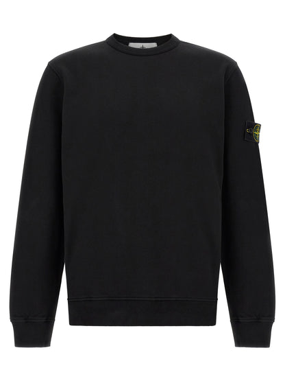 Sweatshirt by Stone Island for men in stretch cotton black presents a smart casual silhouette, featuring a smart casual crew neckline and for a sophisticated look.