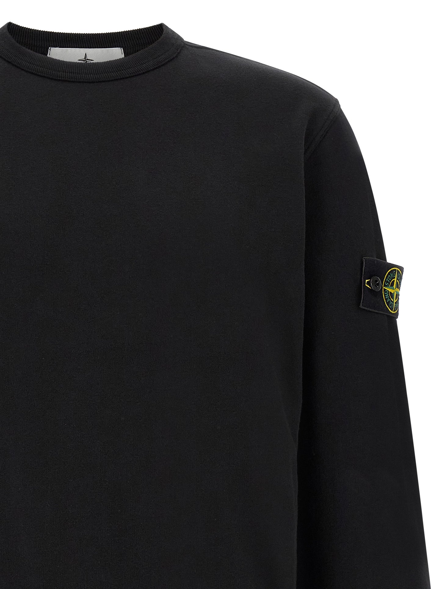 Sweatshirt by Stone Island for men in stretch cotton black features an exquisite silhouette, showcasing and crew neckline details for a exquisite look.