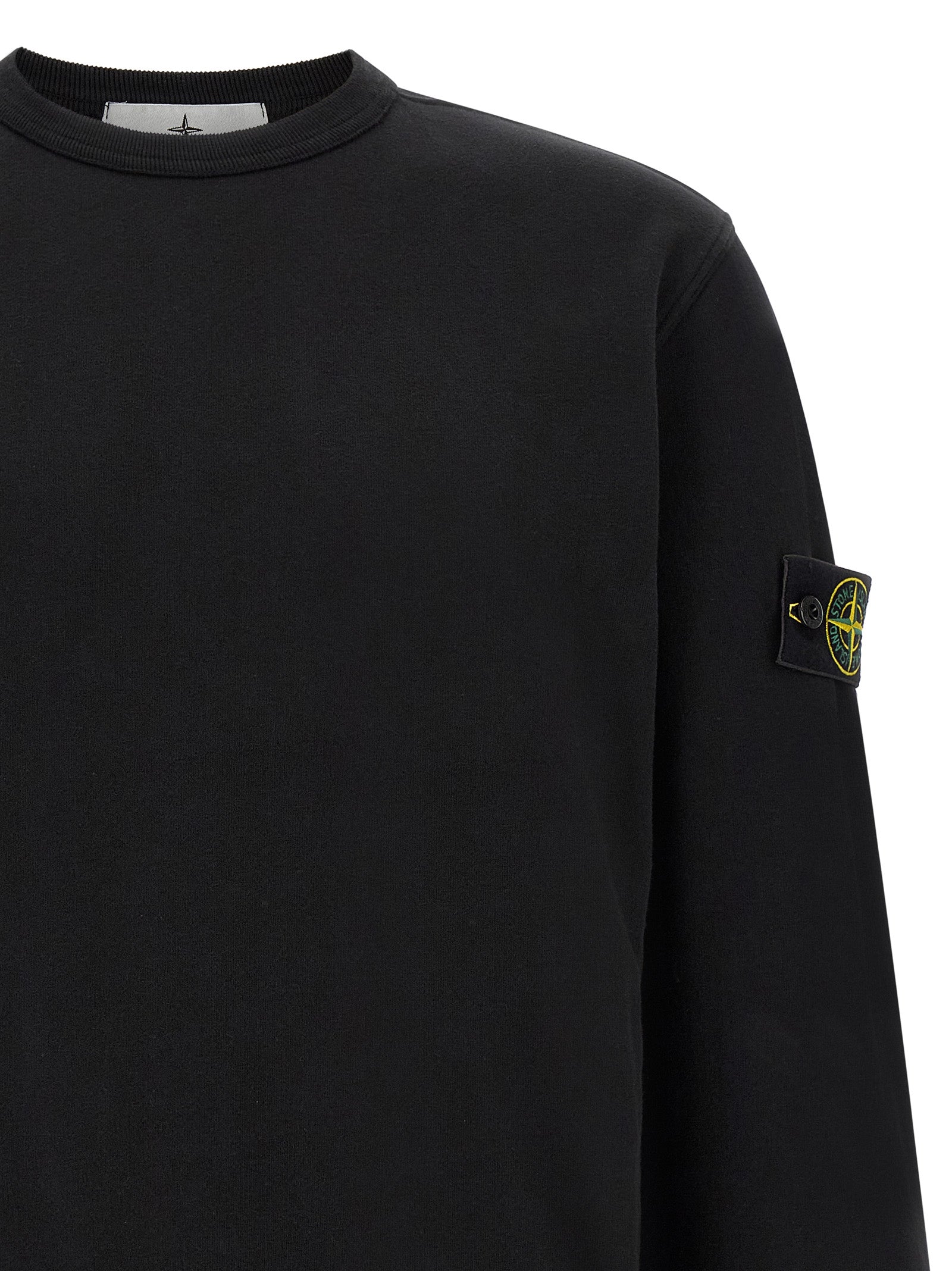 Sweatshirt by Stone Island for men in stretch cotton black features an exquisite silhouette, showcasing and crew neckline details for a exquisite look.