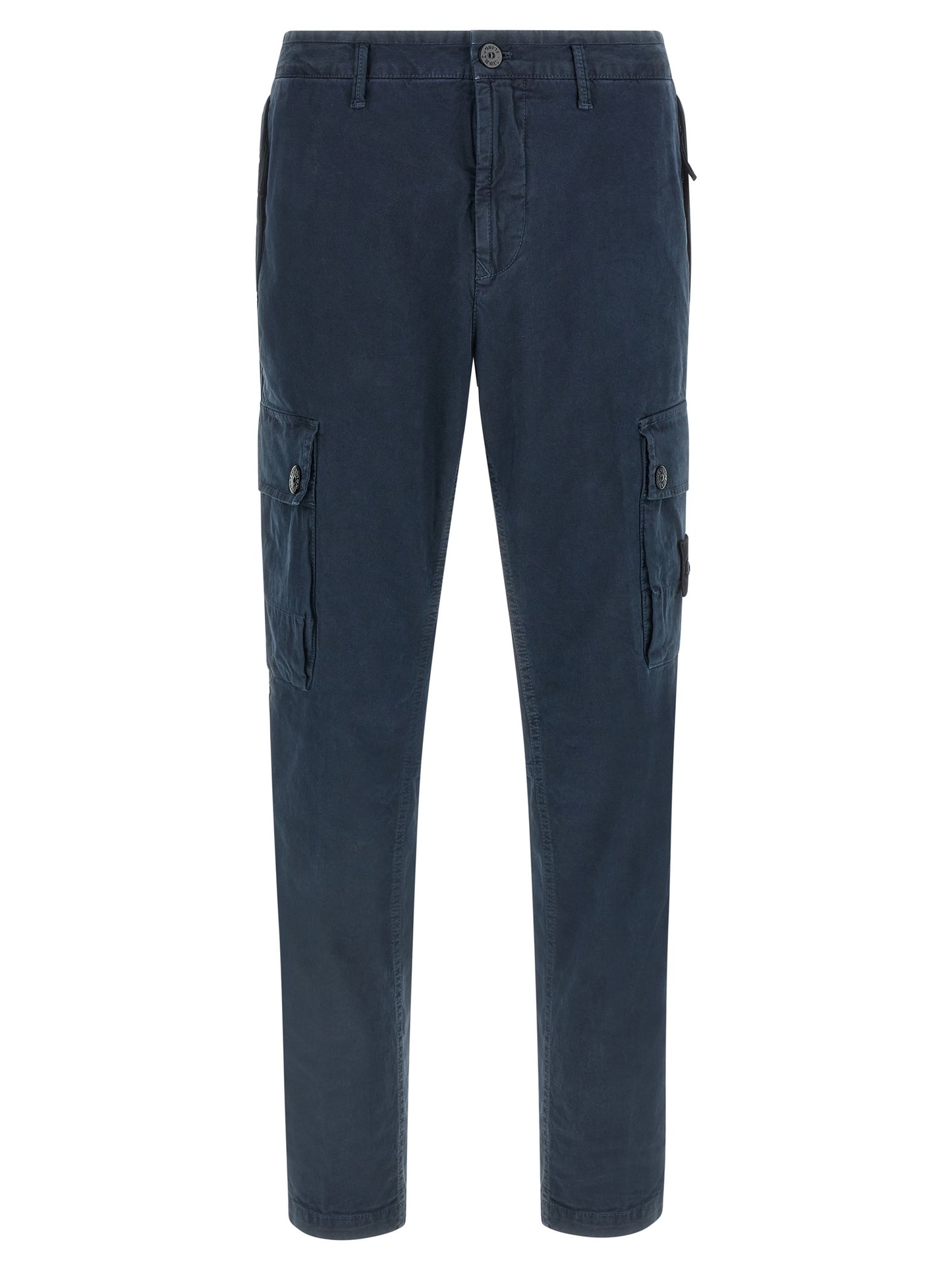 Cargo Pants by Stone Island for men in stretch cotton twill navy features an urban chic tapered-leg with a and long, creating a urban chic aesthetic for "Moon Behind the Hill".