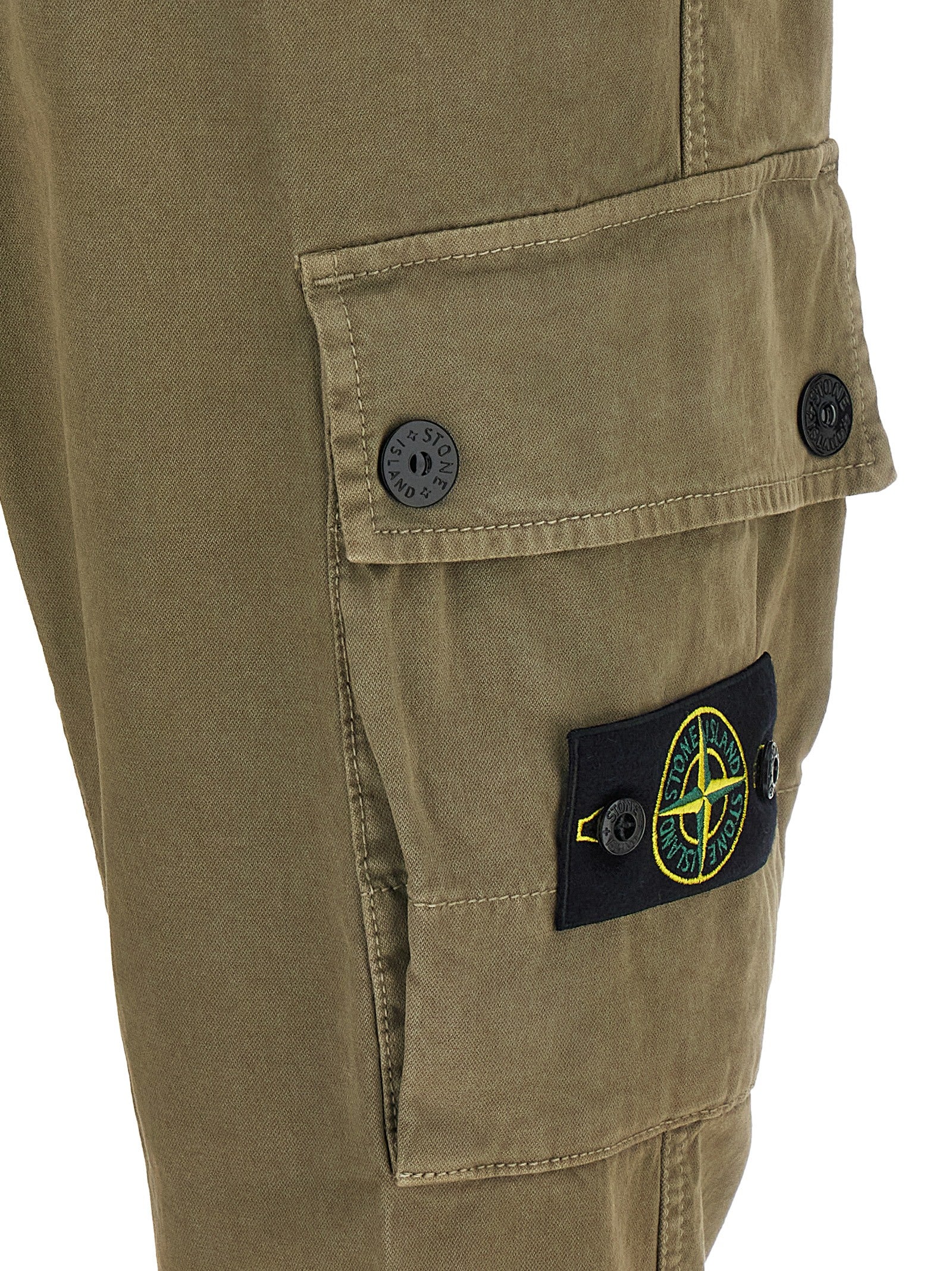 Cargo Pants by Stone Island for men in stretch cotton twill bicolour, green & olive features an tailored with a and long, creating a tailored utilitarian silhouette.