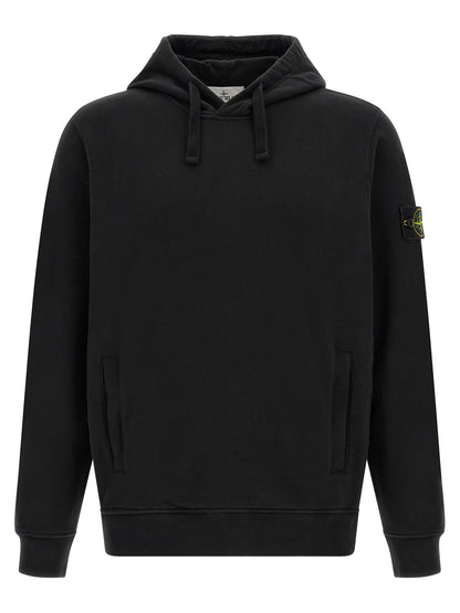 Sweatshirt Hoodie by Stone Island for men in stretch cotton black features an avant-garde silhouette, showcasing a sophisticated hooded neckline and detail for a truly avant-garde finish.