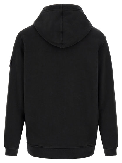 Sweatshirt Hoodie by Stone Island for men in stretch cotton black features a edgy silhouette, detailed with a edgy hooded neckline and for a refined finish.