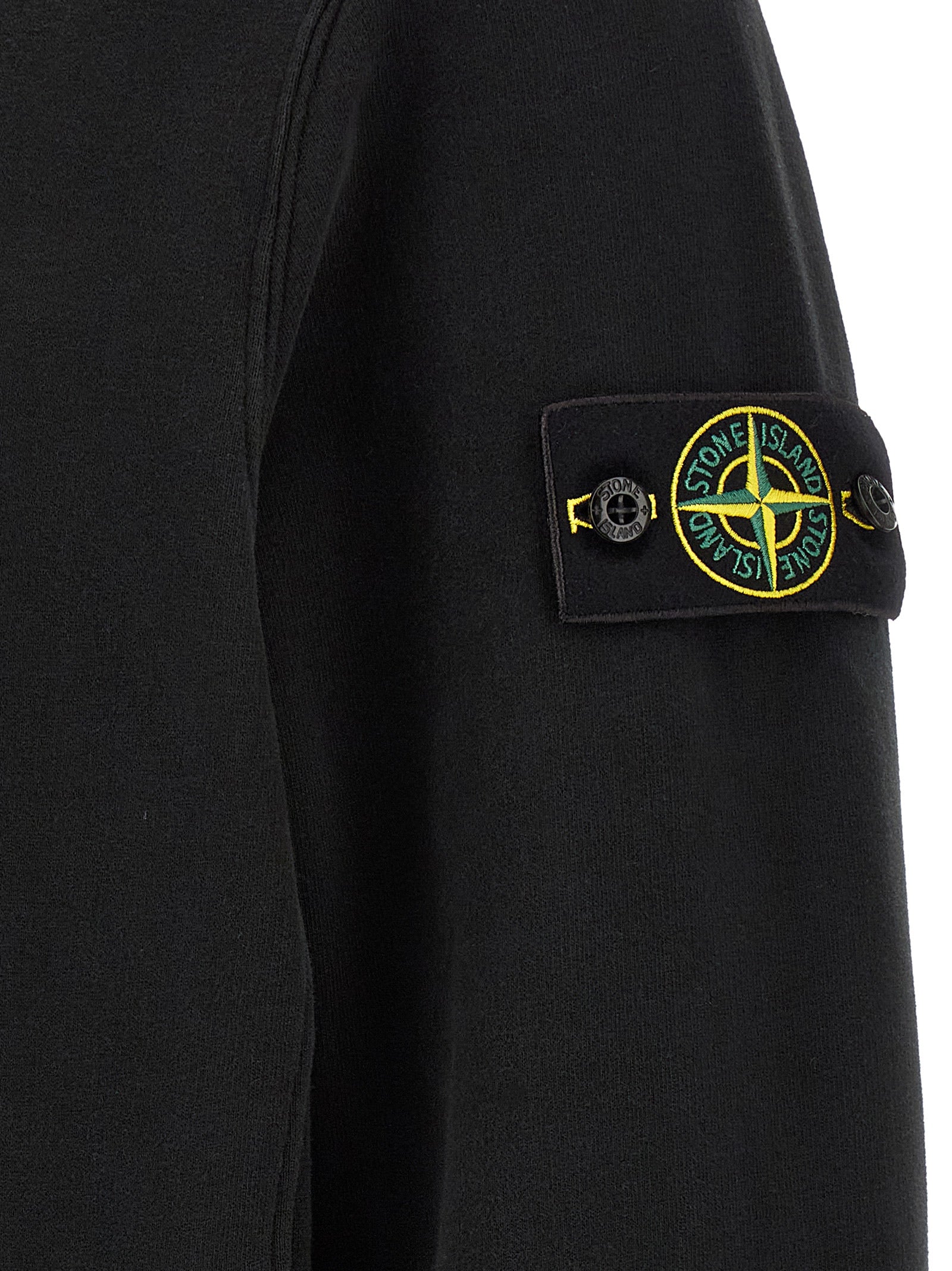 Sweatshirt Hoodie by Stone Island for men in stretch cotton black features a authentic silhouette, showcasing a sophisticated and authentic detail for a refined finish.