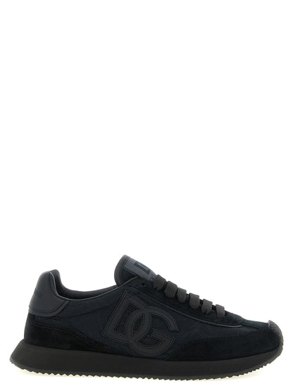 Dolce & Gabbana Women's Athletic Silk Cotton Polyester Suede Leather Sneakers - Black