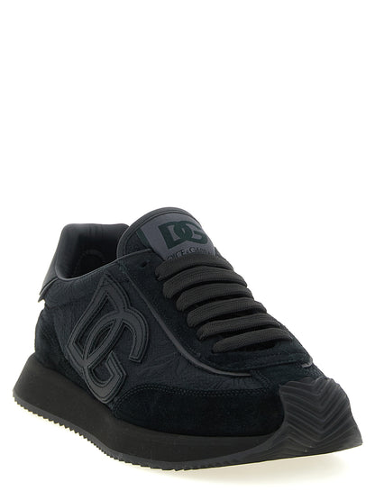 Dolce & Gabbana Women's Athletic Silk Cotton Polyester Suede Leather Sneakers - Black