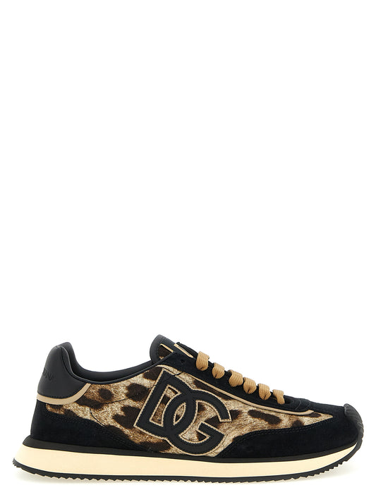 Sneakers by Dolce & Gabbana for women in cotton silk viscose & suede leather black, gold, multicolor & print features an versatile design from the Women's Low Top Cotton Silk Viscose & Suede Leather Sneakers collection, highlighting a versatile low-top style for a premium, high-fashion look.