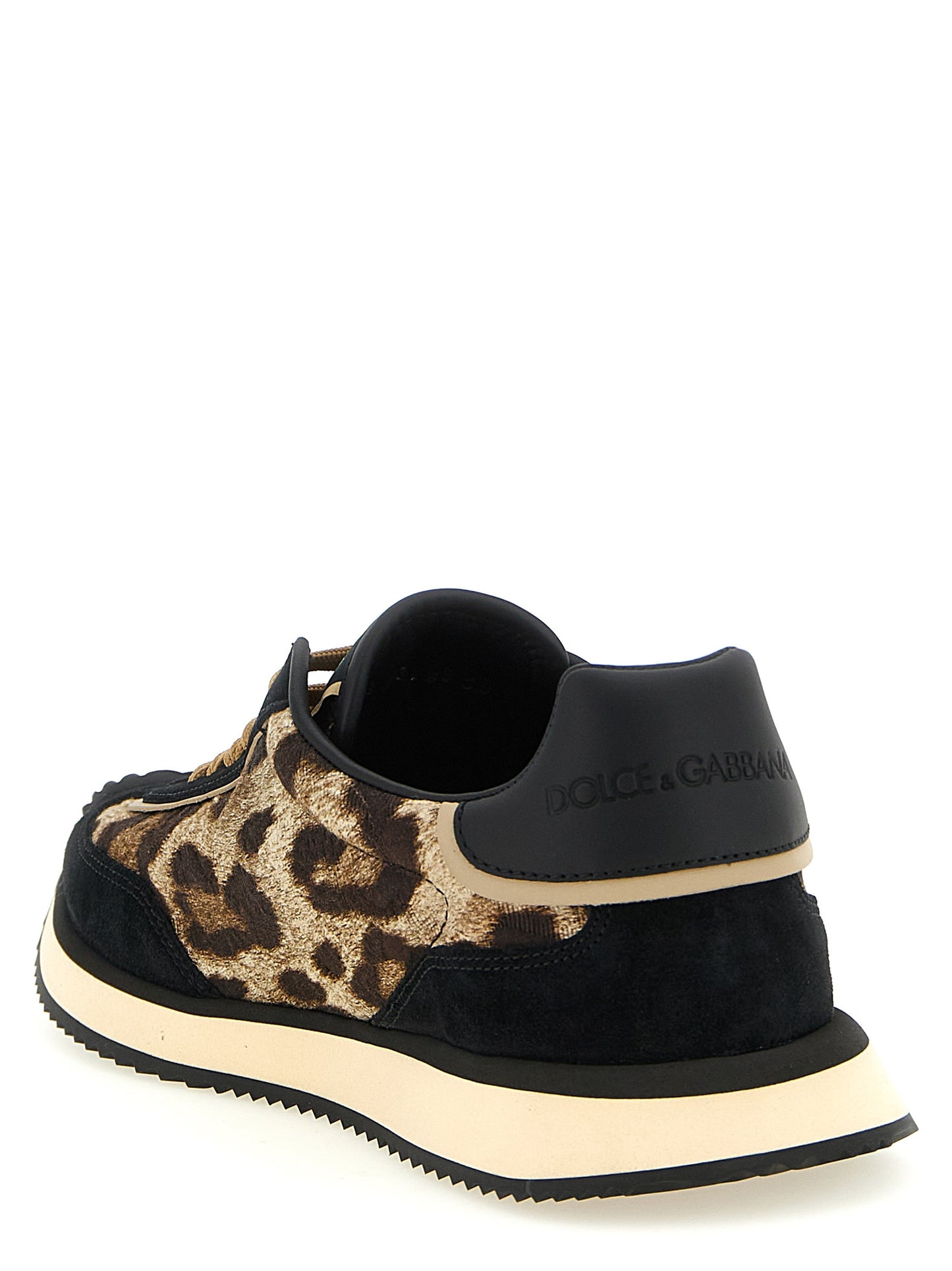Sneakers by Dolce & Gabbana for women in cotton silk viscose & suede leather black, gold, multicolor & print presents a sumptuous silhouette, artfully capturing the essence of the Women's Low Top Cotton Silk Viscose & Suede Leather Sneakers with its sumptuous low-top style design.