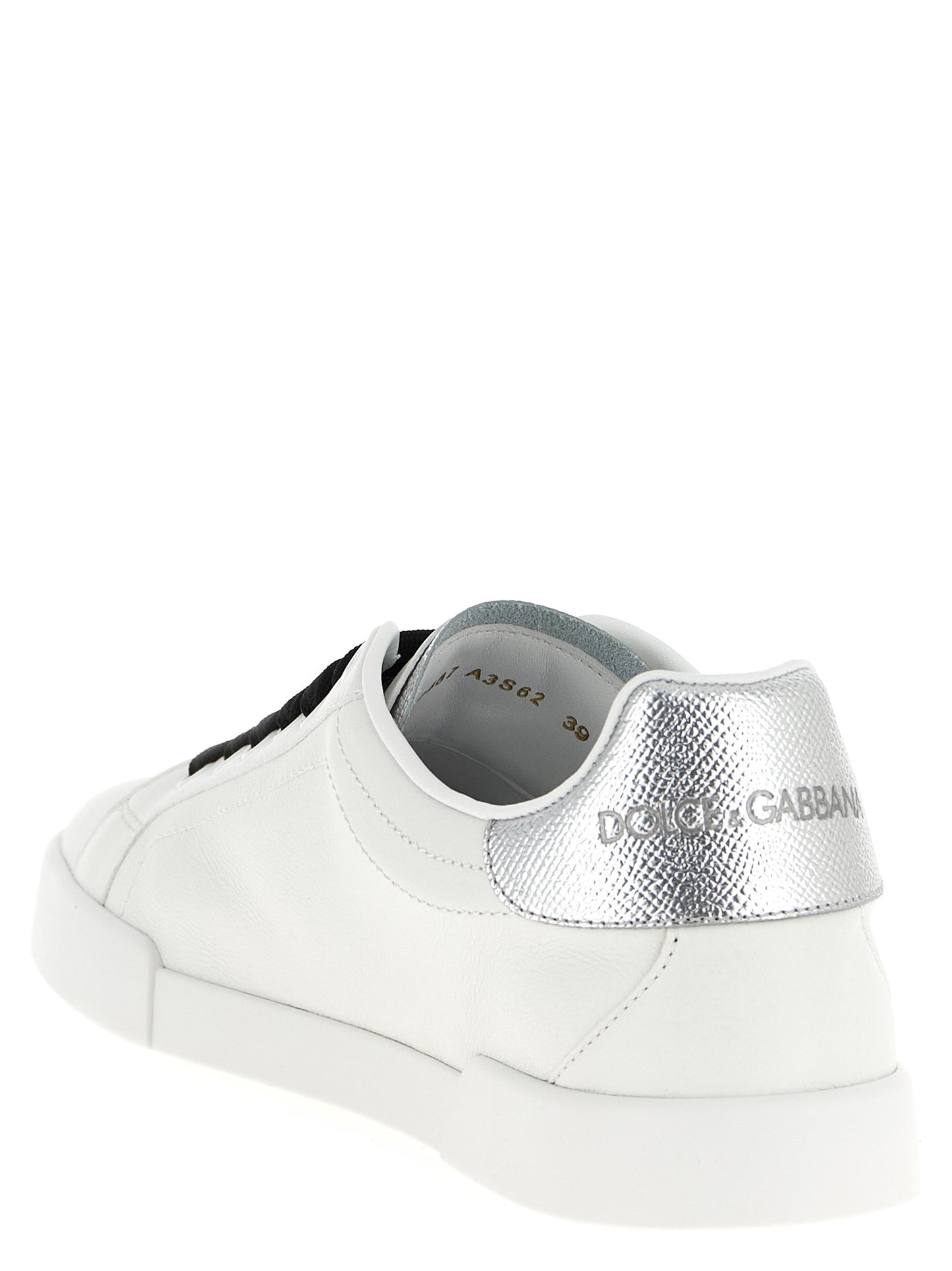 Sneakers by Dolce & Gabbana for women in dauphine calfskin leather black & silver features an fashionable silhouette, showcasing the premium Women's Low Top Dauphine Calfskin Leather Sneakers in a fashionable low-top style that offers a fashionable finish for refined style.