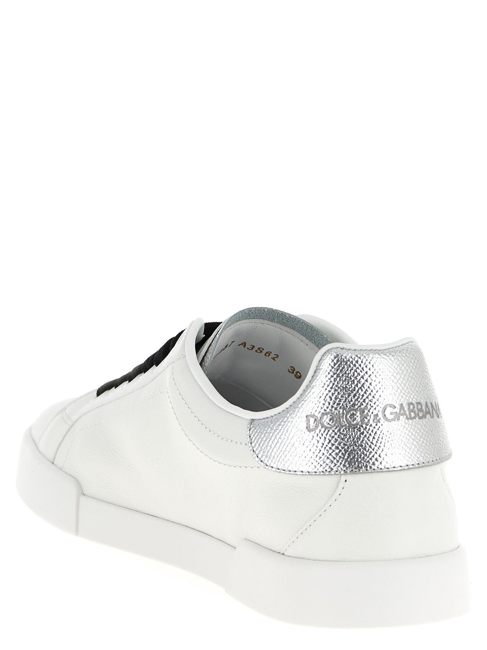 Sneakers by Dolce & Gabbana for women in dauphine calfskin leather black & silver features an fashionable silhouette, showcasing the premium Women's Low Top Dauphine Calfskin Leather Sneakers in a fashionable low-top style that offers a fashionable finish for refined style.