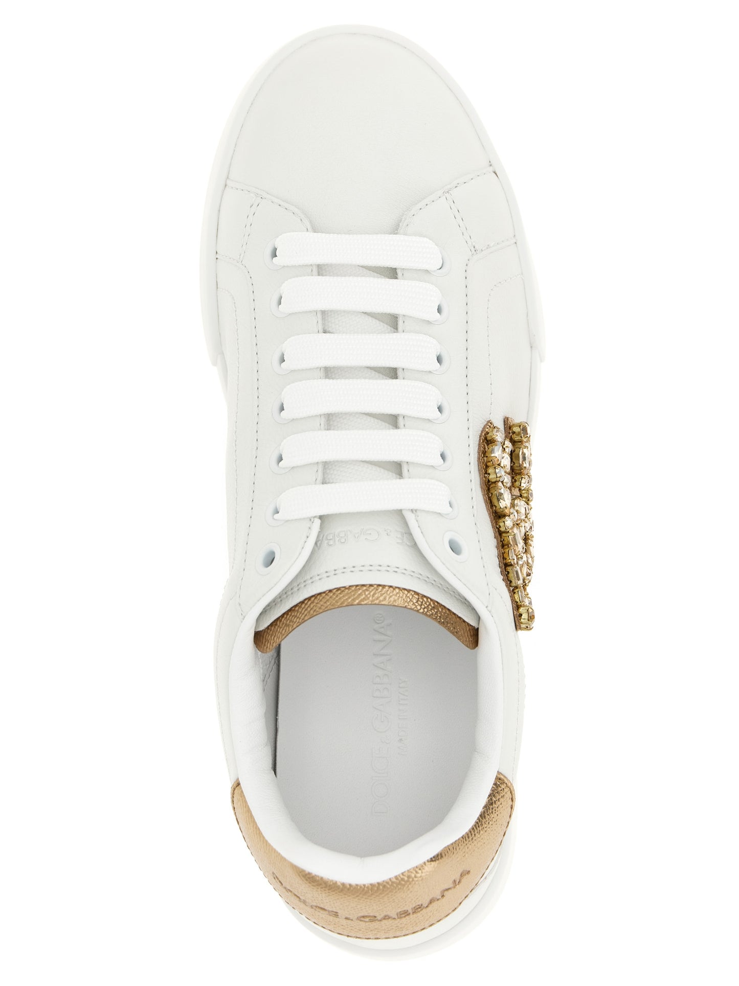 Sneakers by Dolce & Gabbana for women in dauphine calfskin leather gold & signature features an timeless silhouette from the Women's Low Top Dauphine Calfskin Leather Sneakers collection, showcasing a signature low-top style with an timeless finish.