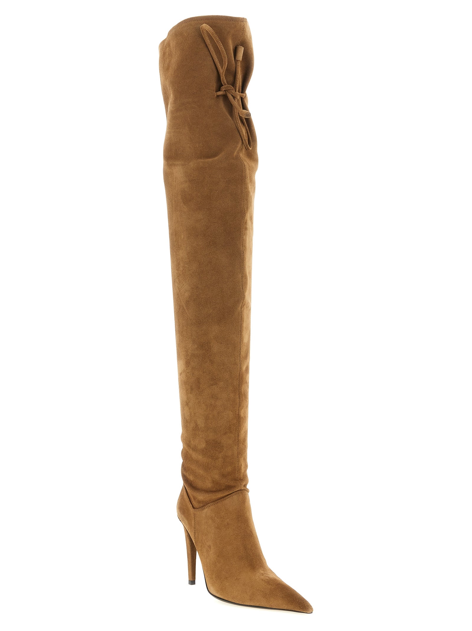 Stiletto Over-The-Knee Boots by Giuseppe Zanotti for women in suede calfskin leather brown, gold & signature features an enchanting design from the Women's Suede Calfskin Leather Stiletto Over-The-Knee Boots collection, highlighting a enchanting stiletto and for a refined look.