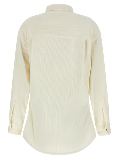 Blouse by Darkpark for women in cotton corduroy gold, ivory & white features an architectural silhouette with a refined and elegant for a architectural look.