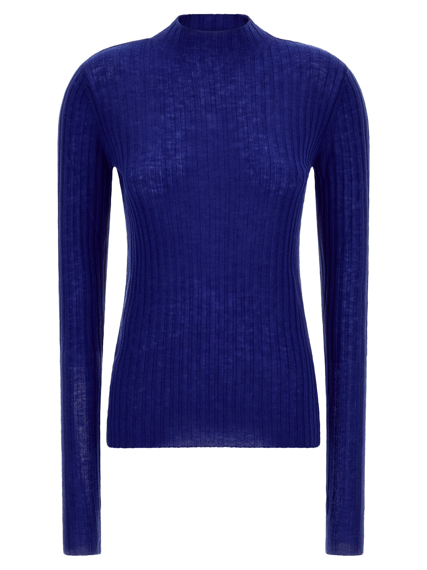 Cardigan by PINKO for women in wool blue features a nuanced silhouette with a refined mock neckline and nuanced long-sleeve detailing for a sophisticated look.