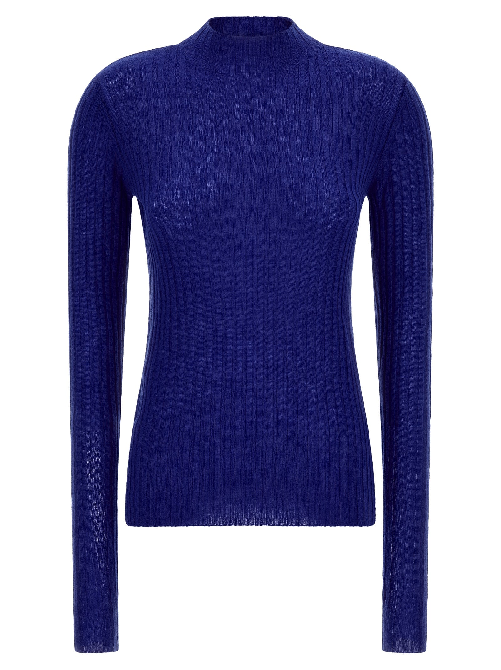 Cardigan by PINKO for women in wool blue features a nuanced silhouette with a refined mock neckline and nuanced long-sleeve detailing for a sophisticated look.
