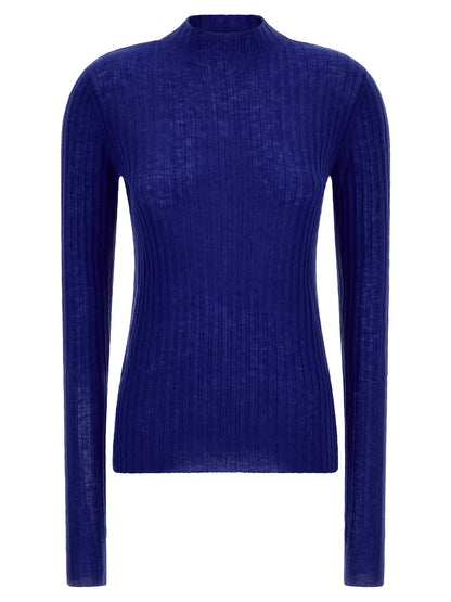 Cardigan by PINKO for women in wool blue features a nuanced silhouette with a refined mock neckline and nuanced long-sleeve detailing for a sophisticated look.