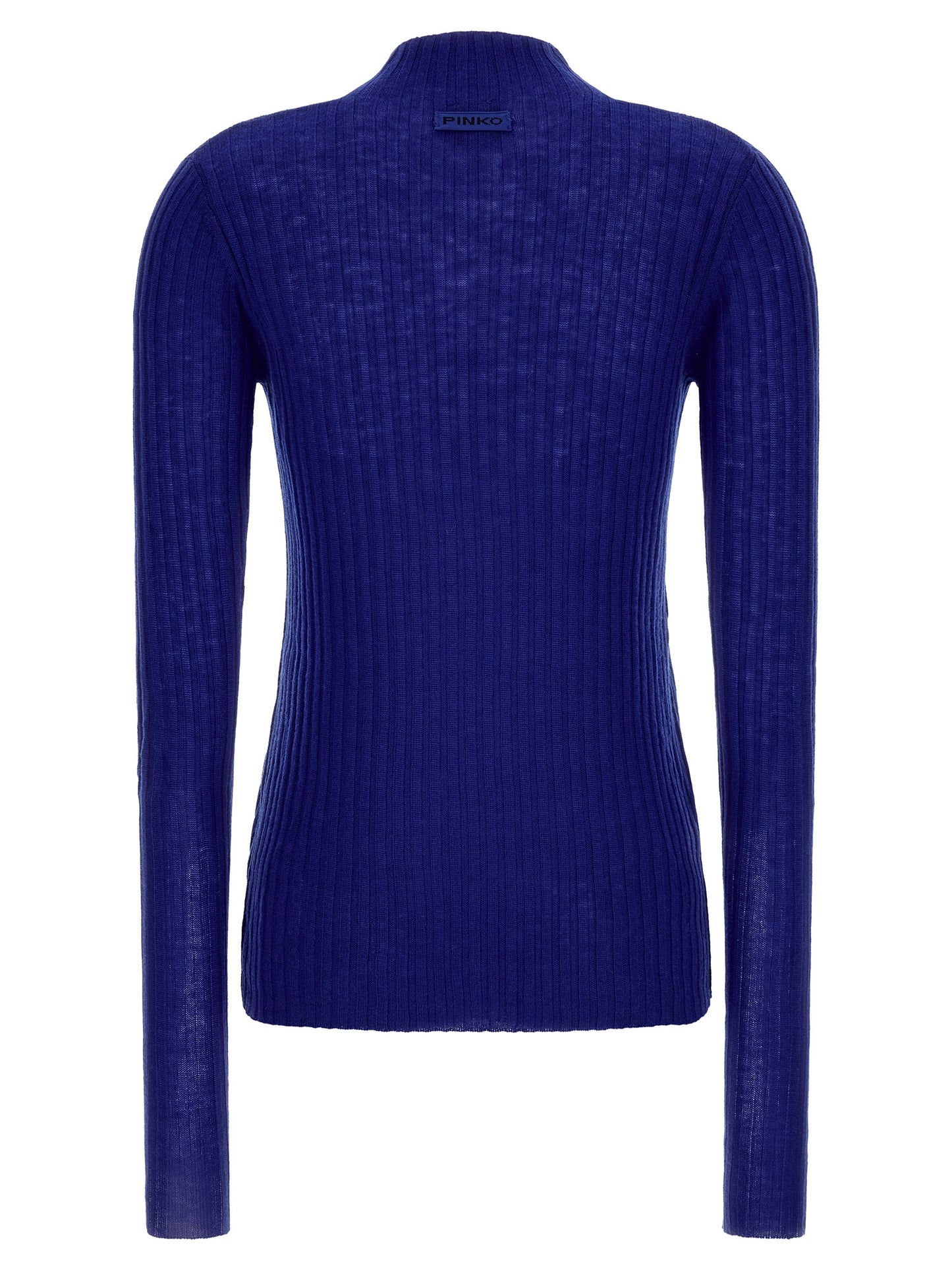 Cardigan by PINKO for women in wool blue features an impeccable silhouette, showcasing a sophisticated mock neckline and detail for a truly impeccable finish.