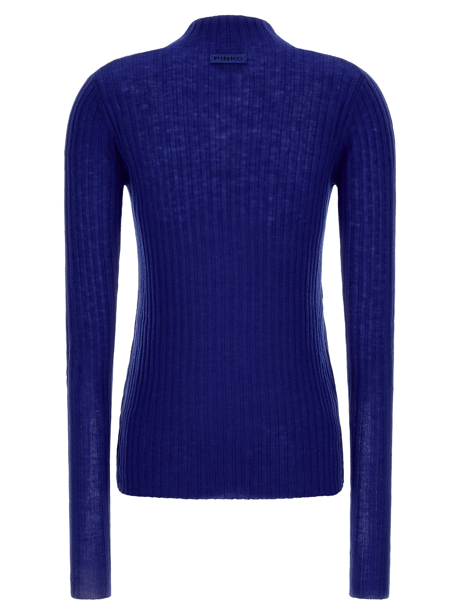 Cardigan by PINKO for women in wool blue features an impeccable silhouette, showcasing a sophisticated mock neckline and detail for a truly impeccable finish.